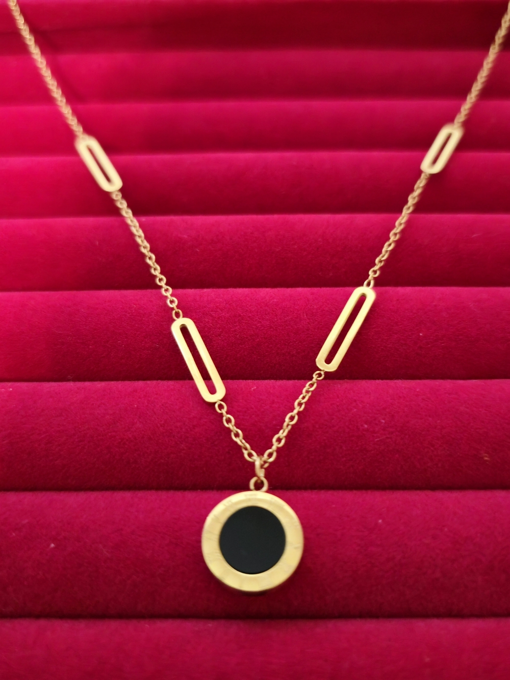 18K Gold Plated Necklace with Black & White Circle Pendant - Women's Jewelry B06